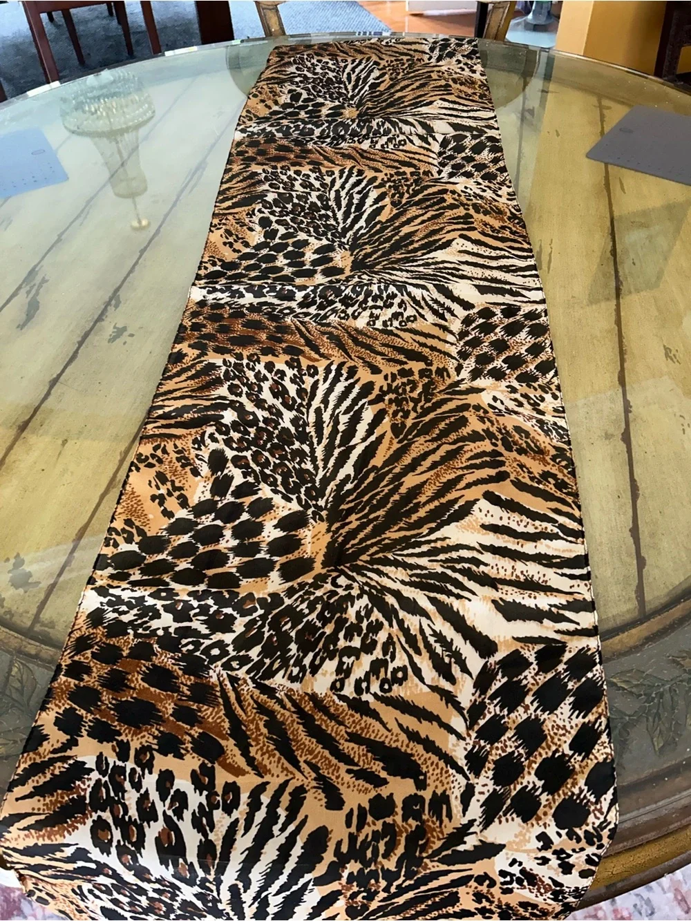 Animal Print Scarf in Black and Brown 13“ x 52“ hand made in India